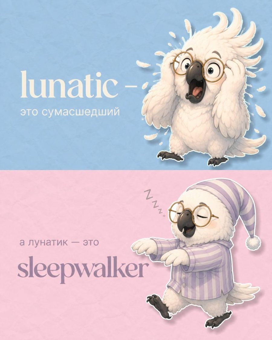 lunatic это сумасшедший, а лунатик это sleepwalker